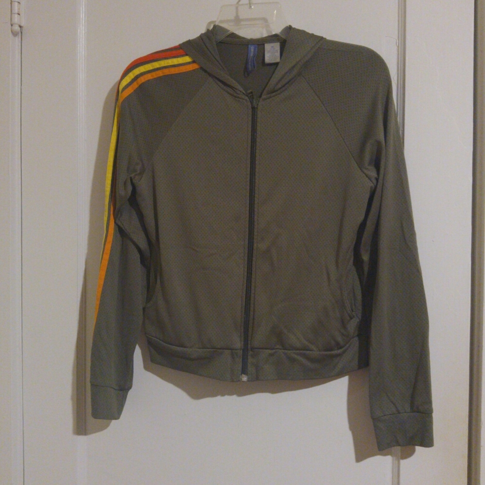 Canyon River Blues army green and bright strips hooded zip up jacket size medium